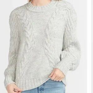 NEW Express Chunky Cable Knit Balloon Long Sleeve Crew Neck Pull Over Sweater XS